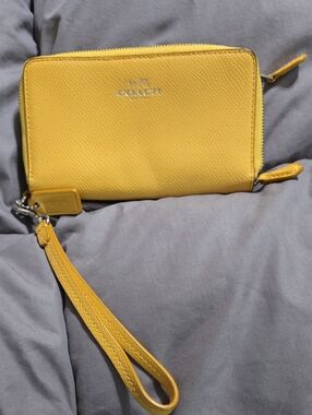 Coach Yellow Leather Zip Wristlet with Detachable Strap